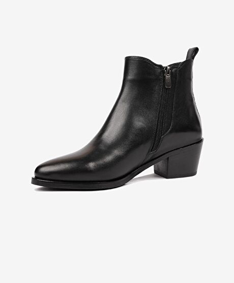 Kadın Siyah Hakiki Deri Topuklu Chelsea Bot