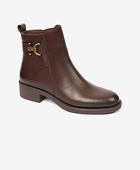 Kadın Kahve Hakiki Deri Topuklu Bot