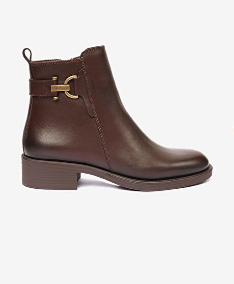 Kadın Kahve Hakiki Deri Topuklu Bot