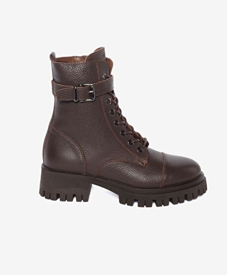 Kadın Kahverengi Hakiki Deri Military Bot