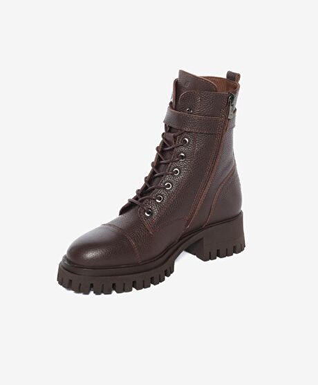 Kadın Kahverengi Hakiki Deri Military Bot