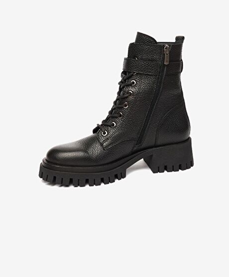 Kadın Siyah Hakiki Deri Military Bot