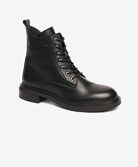 Kadın Siyah Hakiki Deri Military Bot