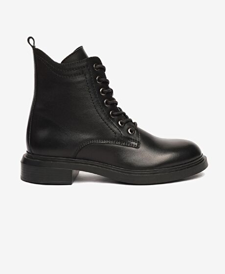 Kadın Siyah Hakiki Deri Military Bot