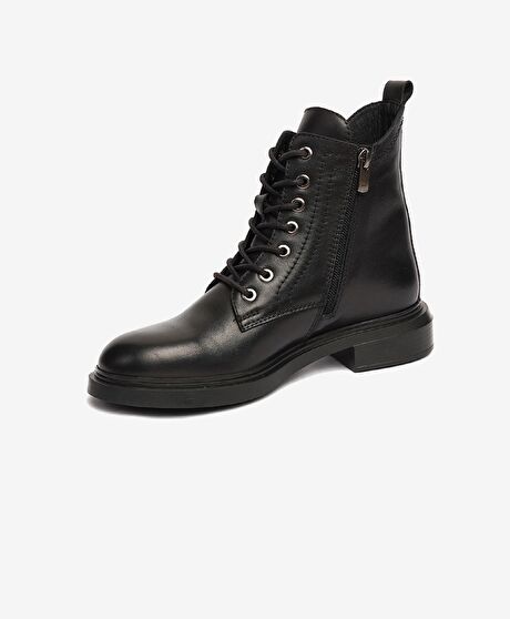 Kadın Siyah Hakiki Deri Military Bot