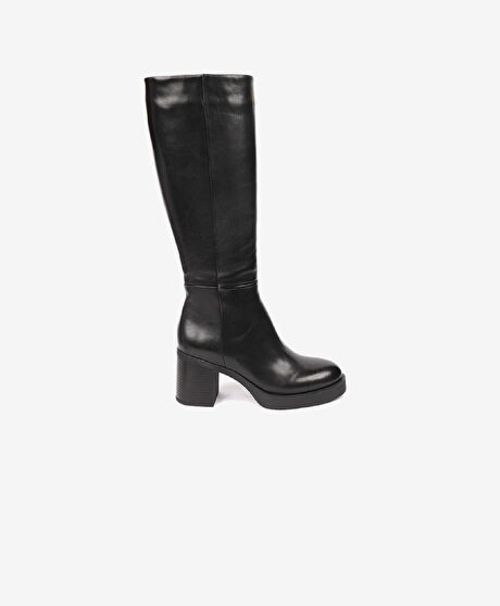 Kadın Siyah Hakiki Deri Topuklu Çizme