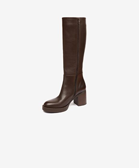Kadın Kahverengi Hakiki Deri Topuklu Çizme