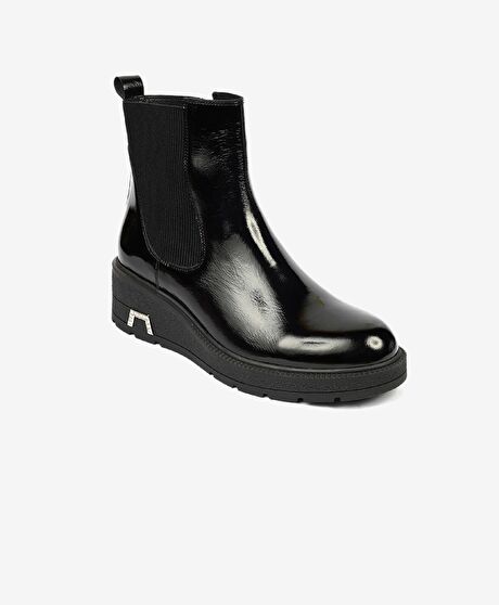 Kadın Siyah Kırışık Rugan Hakiki Deri Chelsea Bot