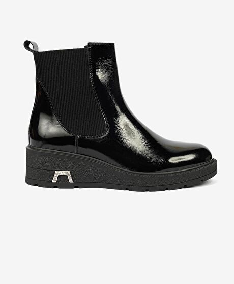 Kadın Siyah Kırışık Rugan Hakiki Deri Chelsea Bot