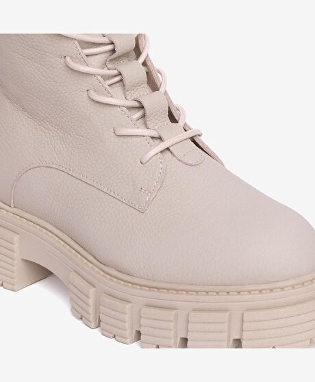 Kadın Ekru Hakiki Deri Termo Taban Military Bot