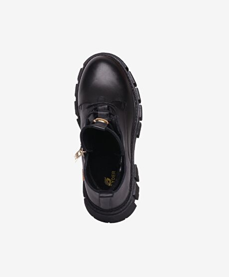 Kadın Siyah Hakiki Deri Termo Taban Military Bot