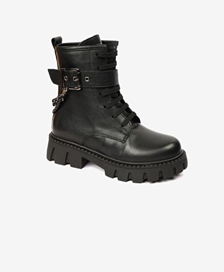 Kız Çocuk Siyah Hakiki Deri Termo Taban Bot