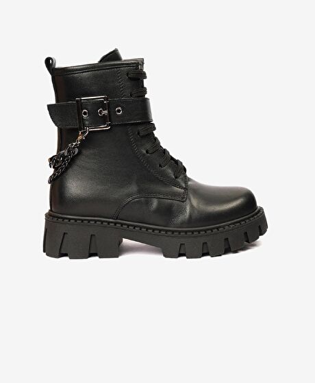 Kız Çocuk Siyah Hakiki Deri Termo Taban Bot