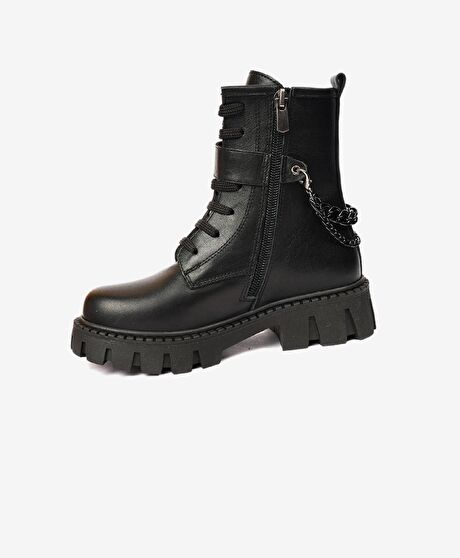 Kız Çocuk Siyah Hakiki Deri Termo Taban Bot