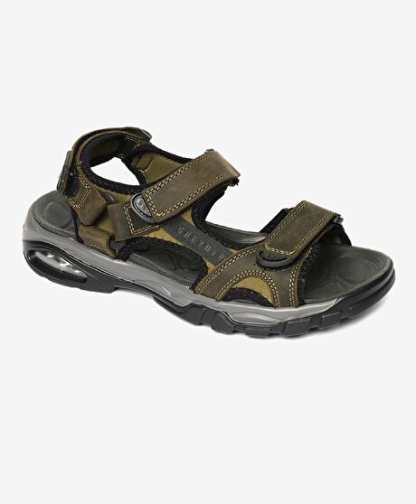 Erkek Haki Hakiki Deri Sandalet