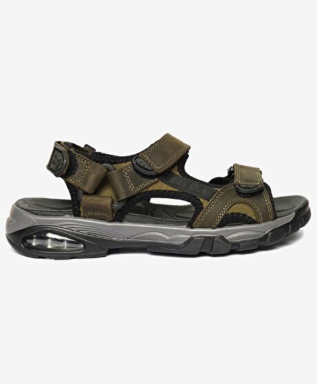 Erkek Haki Hakiki Deri Sandalet