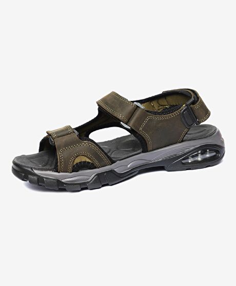 Erkek Haki Hakiki Deri Sandalet