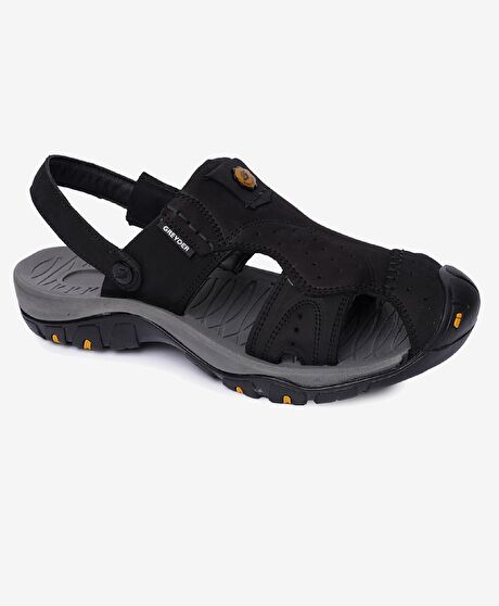 Erkek Siyah Hakiki Deri Sandalet