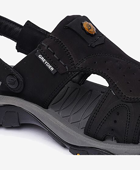Erkek Siyah Hakiki Deri Sandalet
