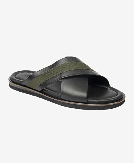 Erkek Siyah Haki Hakiki Deri Terlik