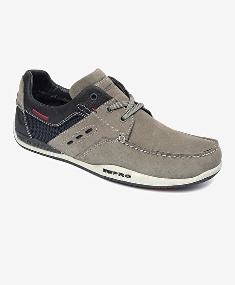 Erkek Gri Lacivert Hakiki Deri Marine Ayakkabı