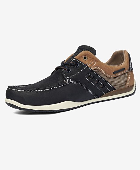 Erkek Lacivert Hakiki Deri Marine Ayakkabı