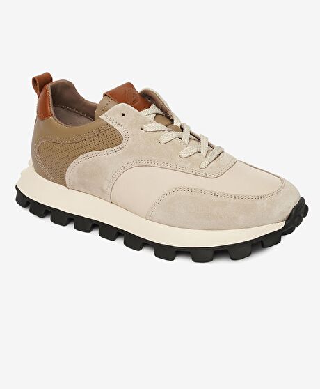 Erkek Açık Vizon Hakiki Deri Spor Ayakkabı