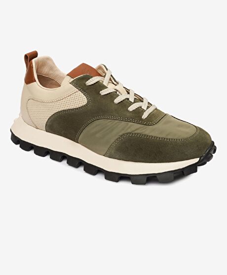 Erkek Haki Ekru Hakiki Deri Spor Ayakkabı