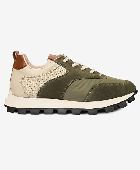 Erkek Haki Ekru Hakiki Deri Spor Ayakkabı