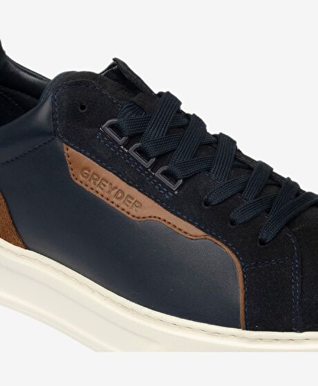 Erkek Açık Lacivert Hakiki Deri Sneaker Ayakkabı