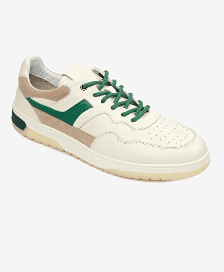 Erkek Beyaz Yeşil Hakiki Deri Sneaker Ayakkabı