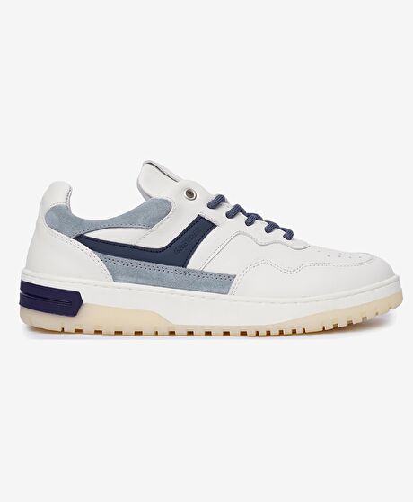 Erkek Beyaz Mavi Hakiki Deri Sneaker Ayakkabı