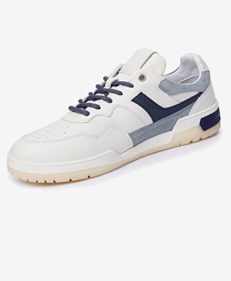 Erkek Beyaz Mavi Hakiki Deri Sneaker Ayakkabı