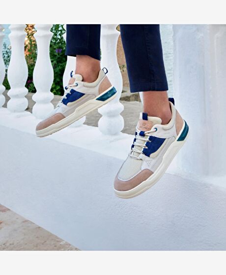 Erkek Beyaz Açık Vizon Hakiki Deri Sneaker Ayakkabı