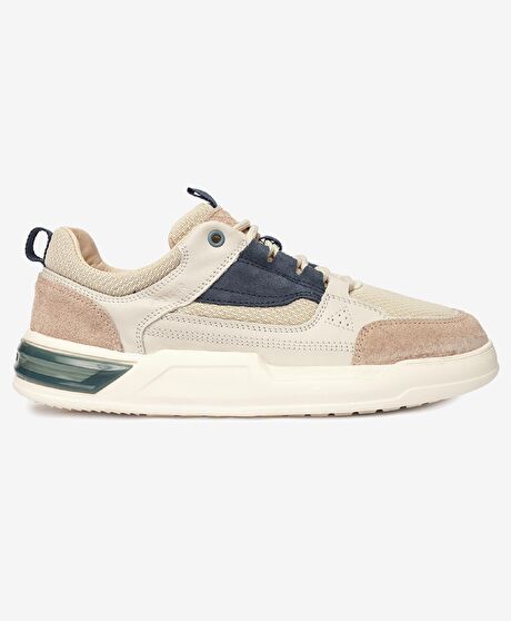 Erkek Beyaz Açık Vizon Hakiki Deri Sneaker Ayakkabı