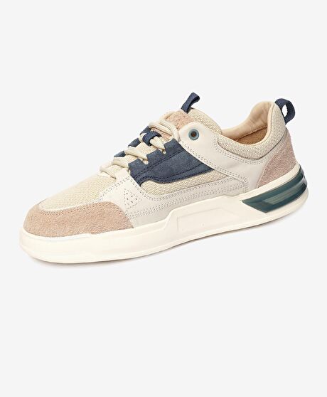 Erkek Beyaz Açık Vizon Hakiki Deri Sneaker Ayakkabı