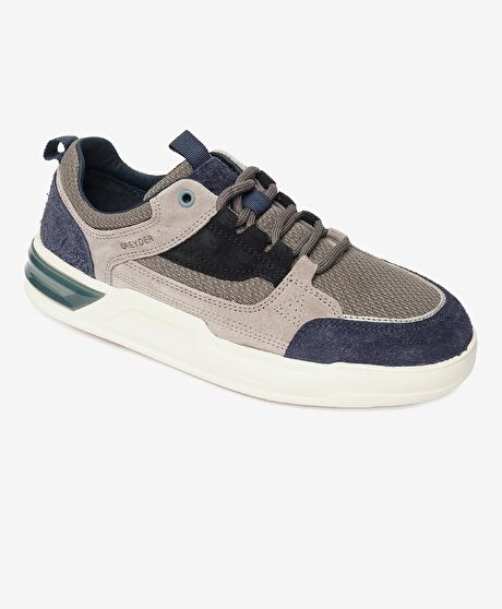 Erkek Lacivert Hakiki Deri Sneaker Ayakkabı