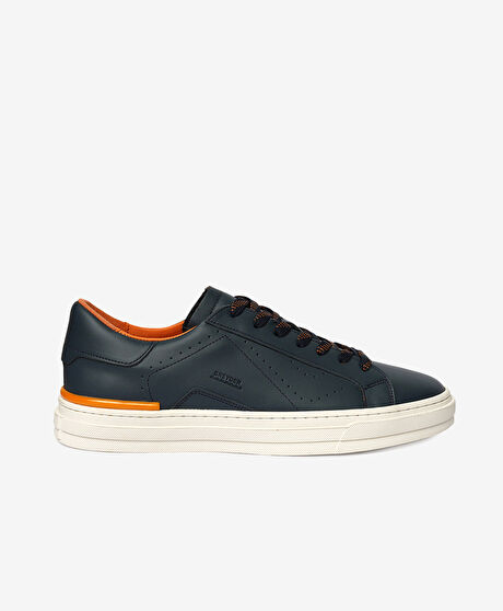 Erkek Lacivert Hakiki Deri Sneaker Ayakkabı