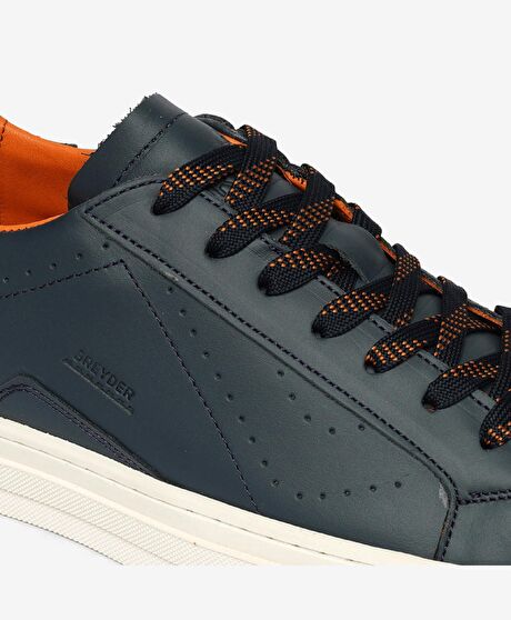 Erkek Lacivert Hakiki Deri Sneaker Ayakkabı