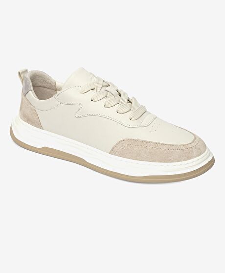 Erkek Açık Vizon Hakiki Deri Sneaker Ayakkabı