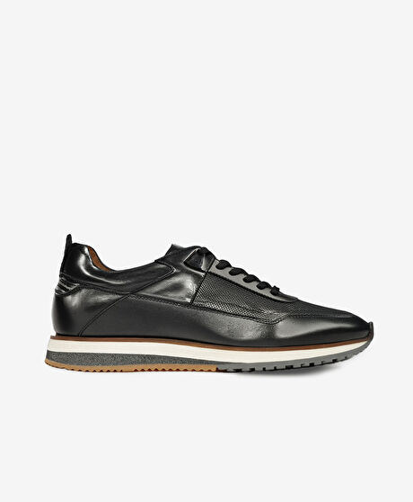 Erkek Siyah Hakiki Deri Sneaker Ayakkabı