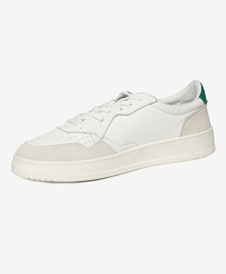 Erkek Beyaz Yeşil Hakiki Deri Sneaker Ayakkabı