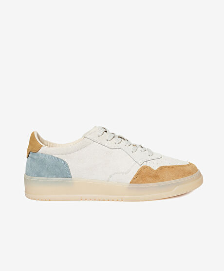 Erkek Taba Gri Hakiki Deri Sneaker Ayakkabı