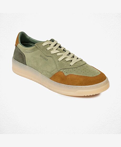 Erkek Taba Yeşil Hakiki Deri Sneaker Ayakkabı