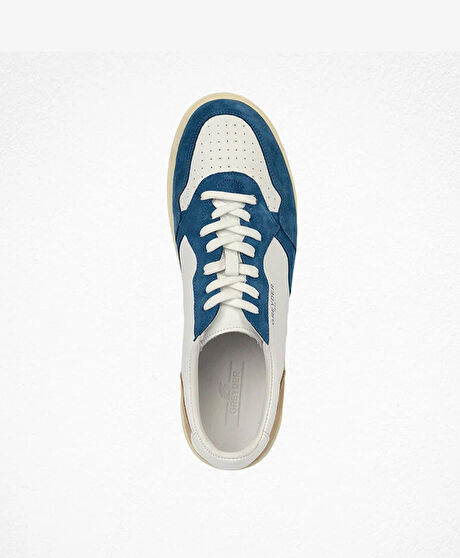 Erkek Saks Beyaz Hakiki Deri Sneaker Ayakkabı