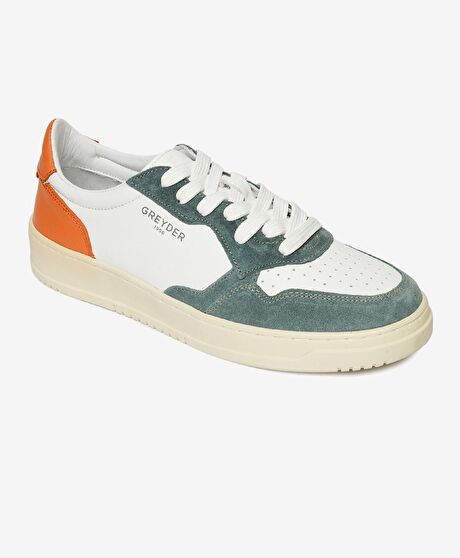 Erkek Turkuaz Beyaz Hakiki Deri Sneaker Ayakkabı