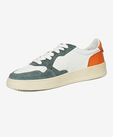 Erkek Turkuaz Beyaz Hakiki Deri Sneaker Ayakkabı