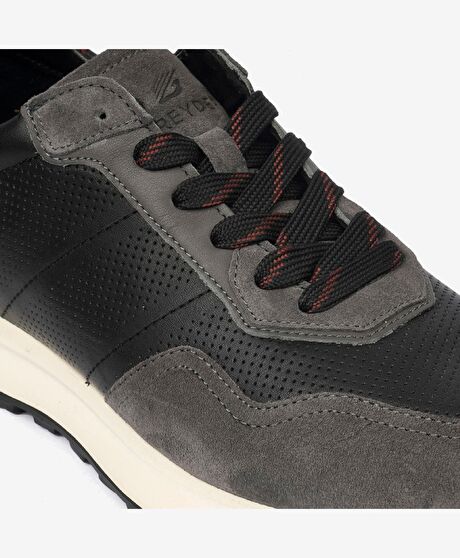 Erkek Koyu Gri Hakiki Deri Sneaker Ayakkabı