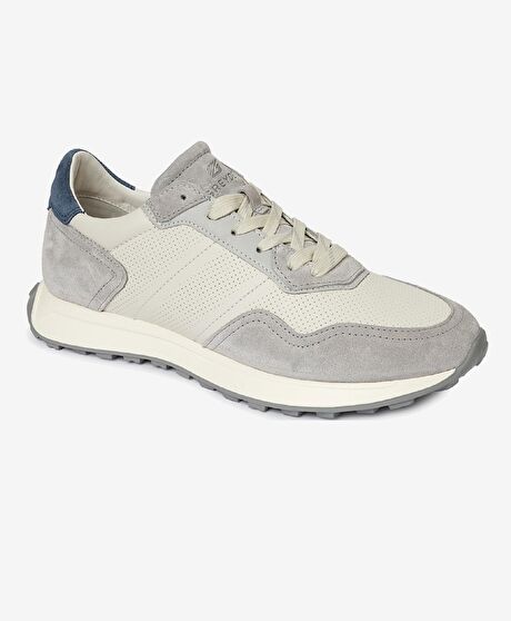 Erkek Açık Gri Hakiki Deri Sneaker Ayakkabı