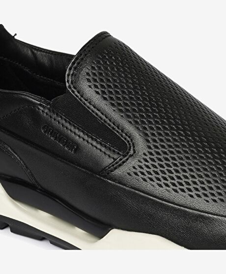 Erkek Siyah Hakiki Deri Sneaker Ayakkabı